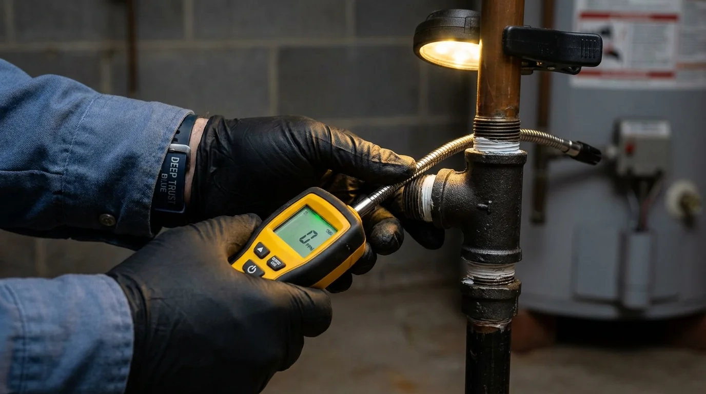 Gas leak detection with electronic sniffer by Johns Plumbing LLC in Amherst