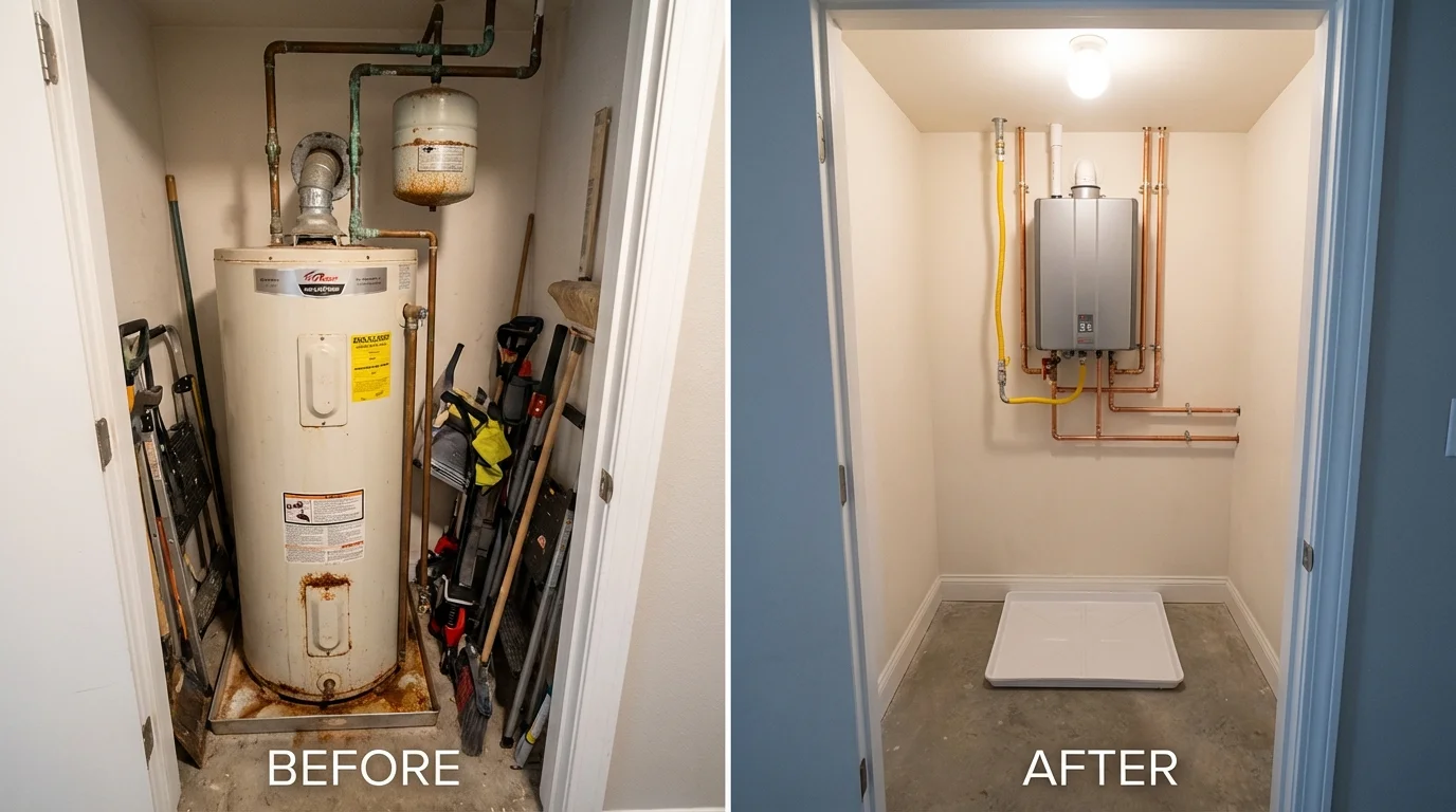 Tank water heater versus wall-mounted tankless unit comparison for Amherst, MA homeowners